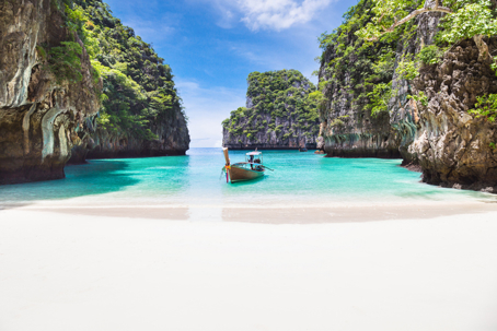 a boat docked on an island