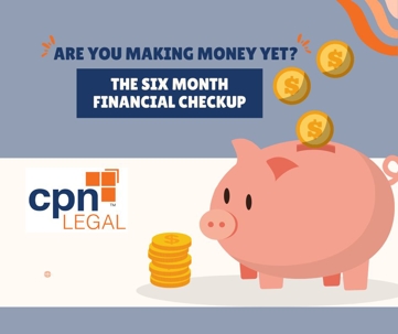 Promotional graphic for CPN Legal financial services features a cartoon pink piggy bank.